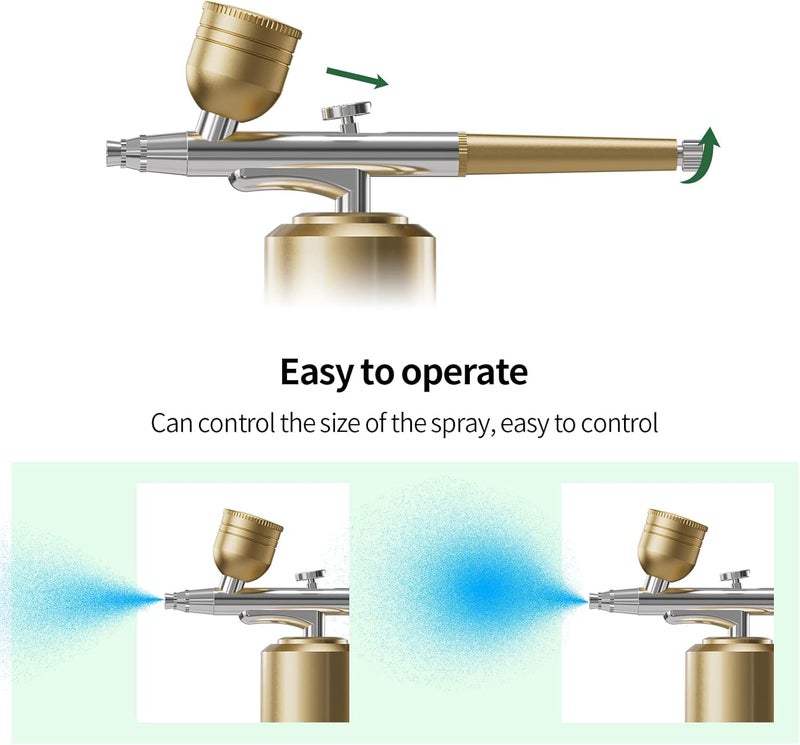 CBVCBV Airbrush Kit with Compressor Portable Airbrush Kit 48PSI High-Pressure Non-Clogging Air Brush Set Cordless Rechargeable with 0.3mm Nozzle and Cleaning Brush for Painting,Nail Art, Makeup (Gold) - Image 5